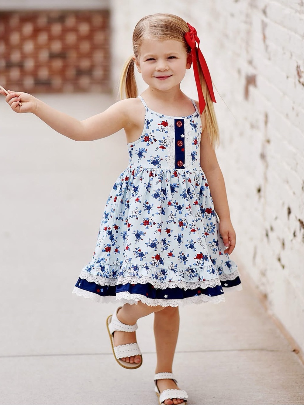 Love Millie Clothing- Girls Patriotic Floral Tiered Sundress